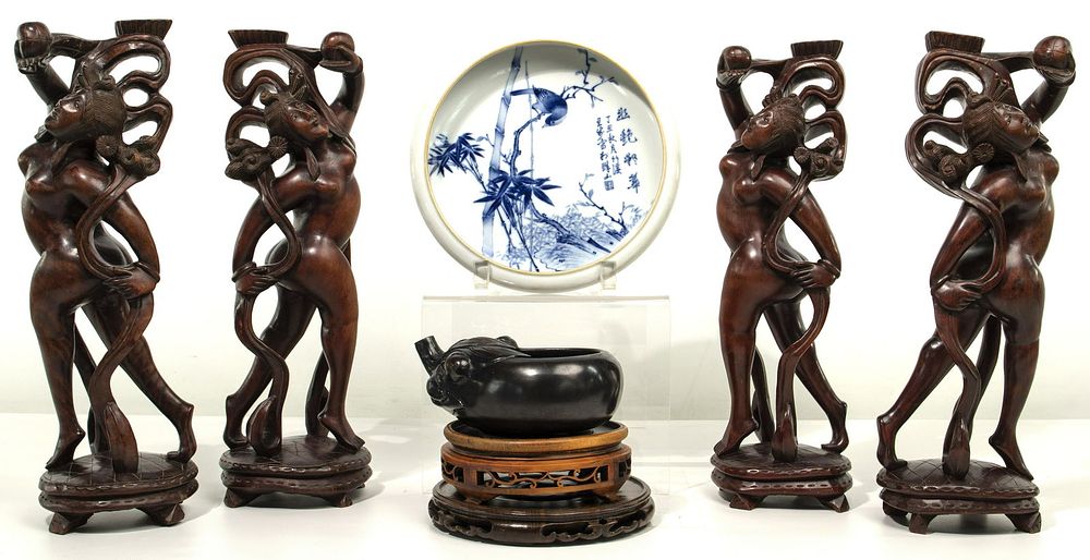 Lot 226: Asian Carved Wood and Decorative Object Assortment