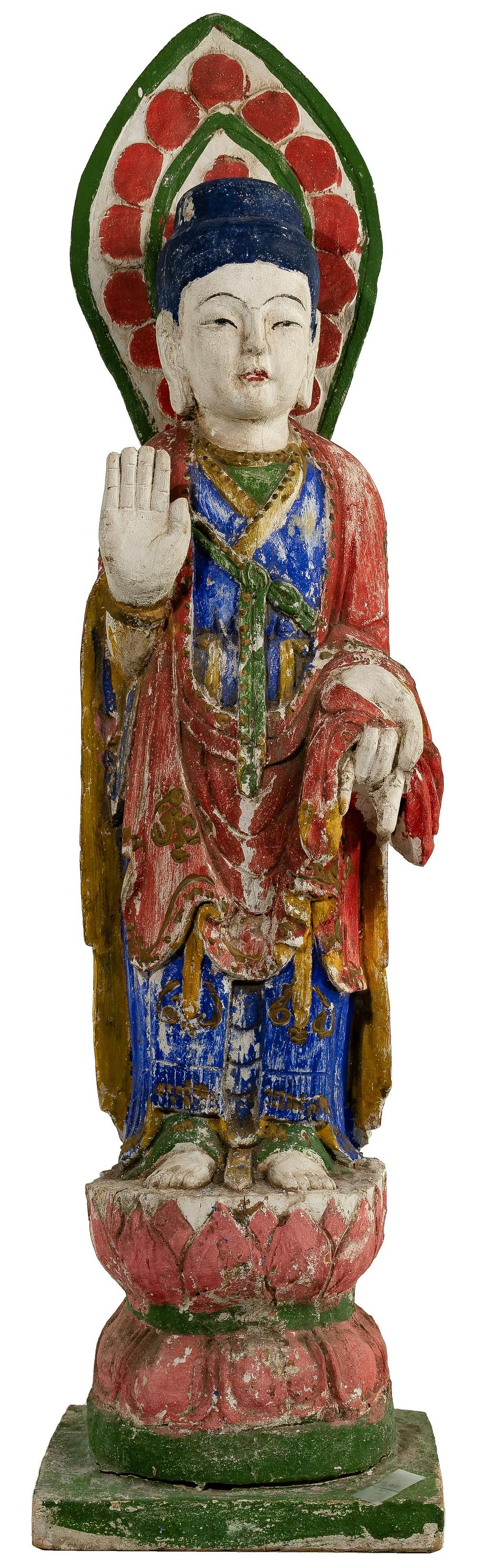 Lot 232: Chinese Carved and Painted Wood Buddha Statue