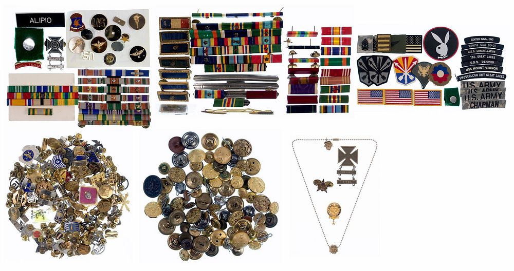 Lot 245: US Military Medal, Badge, Bar and Button Assortment