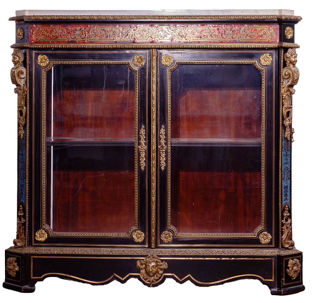 Lot 369: Boulle Style Marble Top Cabinet
