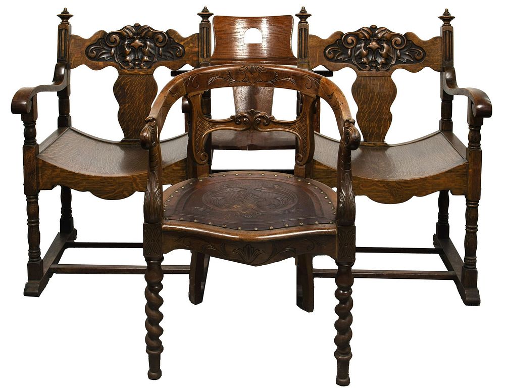 Lot 371: American Pressed Oak Armchair Chair and Rocker