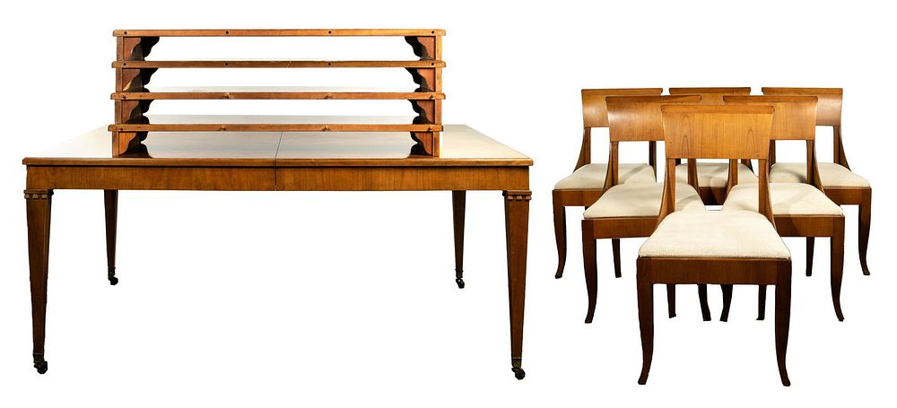 Lot 372: Baker Walnut Dining Set