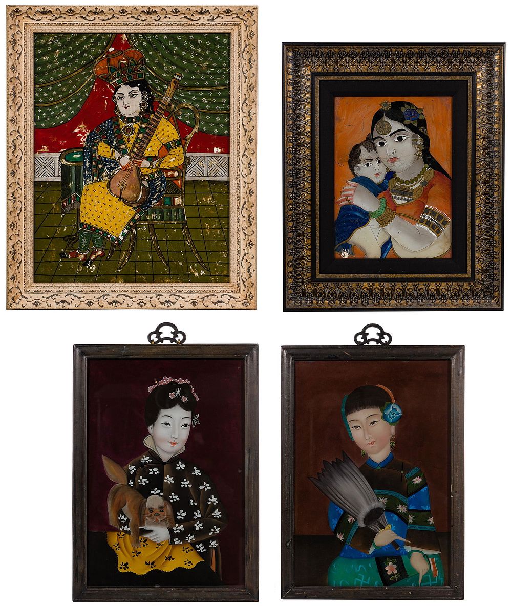 Lot 158: Asian Oil on Glass Artwork Assortment