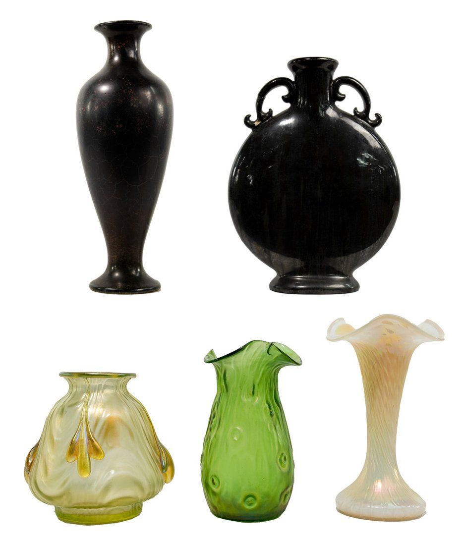 Lot 213: (Attributed to) Loetz Art Glass and Fulper Pottery