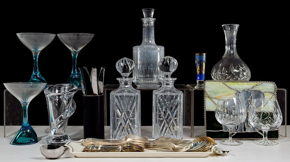 Lot 222: Crystal and Silverplate Flatware Assortment