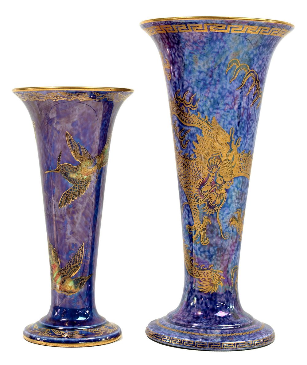 Lot 238: Wedgwood Lustre Trumpet Vases