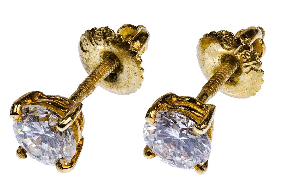 Lot 355: 18k Yellow Gold and Diamond Stud Earrings