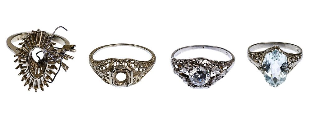 Lot 357: 18k White Gold and Gemstone Ring and Setting Assortment