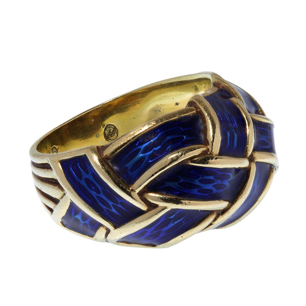Lot 360: 18k Yellow Gold and Blue Enamel Ring