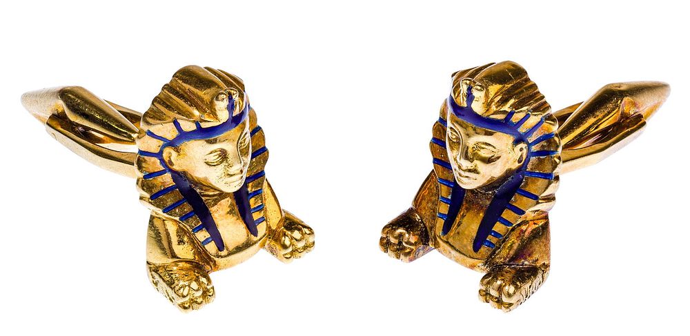 Lot 367: 18k Yellow Gold Egyptian Style Cufflink Set