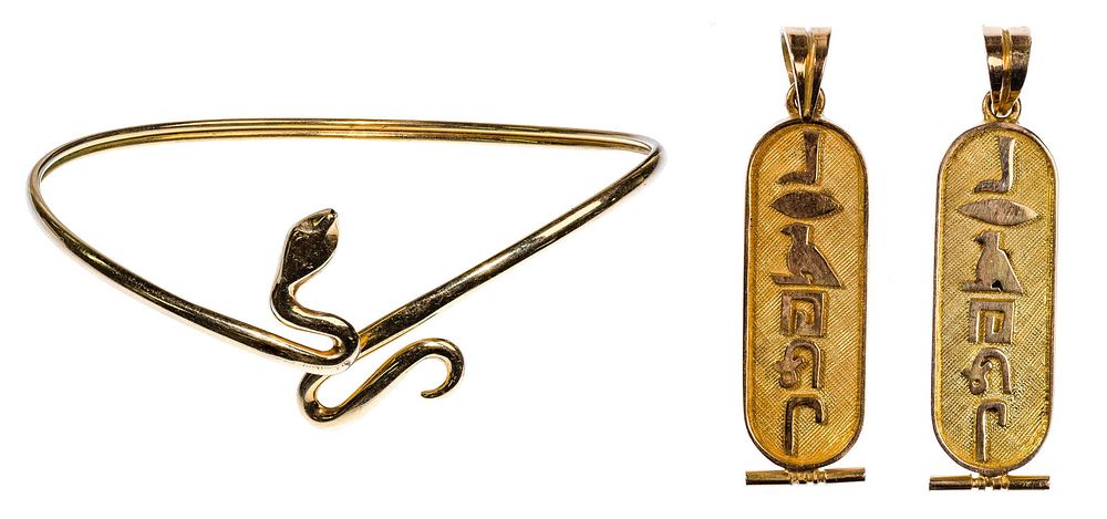 Lot 369: 18k Yellow Gold Egyptian-style Jewelry Assortment