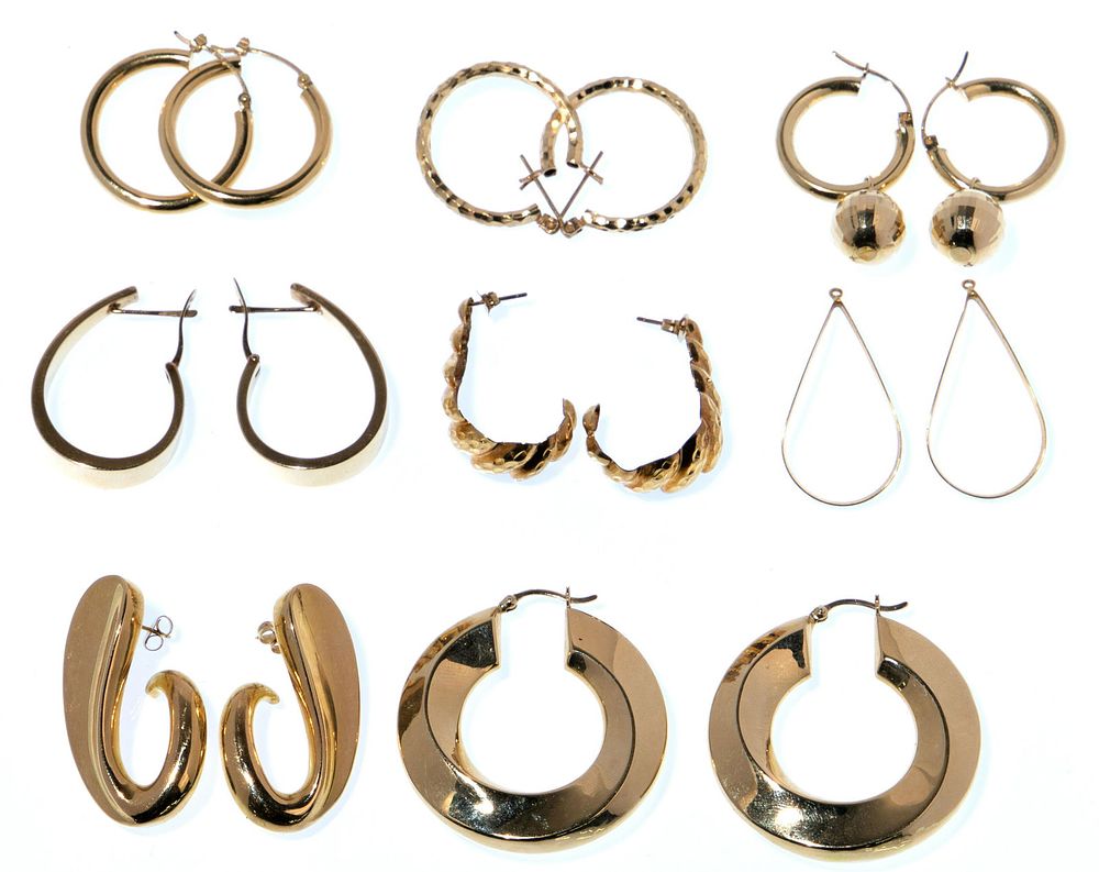 Lot 385: 14k Yellow Gold Hoop Earring and Jacket Assortment
