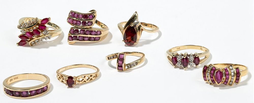 Lot 396: 14k Yellow Gold, Ruby and Diamond Ring Assortment