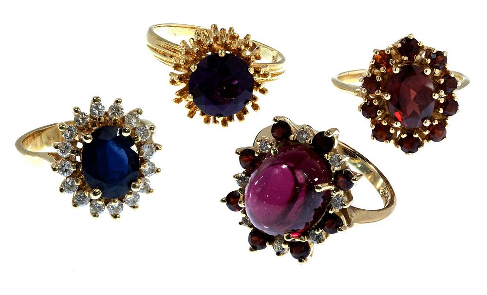 Lot 400: 14k Yellow Gold, Gemstone and Diamond Ring Assortment