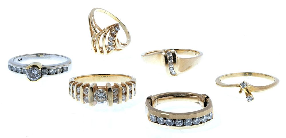 Lot 402: 14k Yellow and White Gold and Diamond Ring Assortment