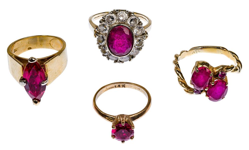 Lot 409: 14k Yellow Gold and Ruby Ring Assortment
