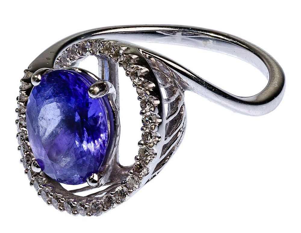 Lot 411: Rallati 14k White Gold, Iolite and Diamond Ring