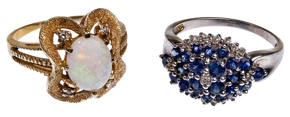 Lot 412: 14k Gold, Gemstone and Diamond Rings