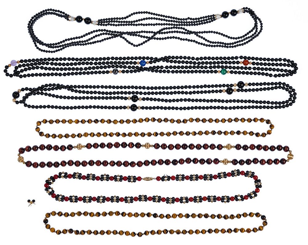 Lot 424: 14k Yellow Gold Beaded Necklace Assortment