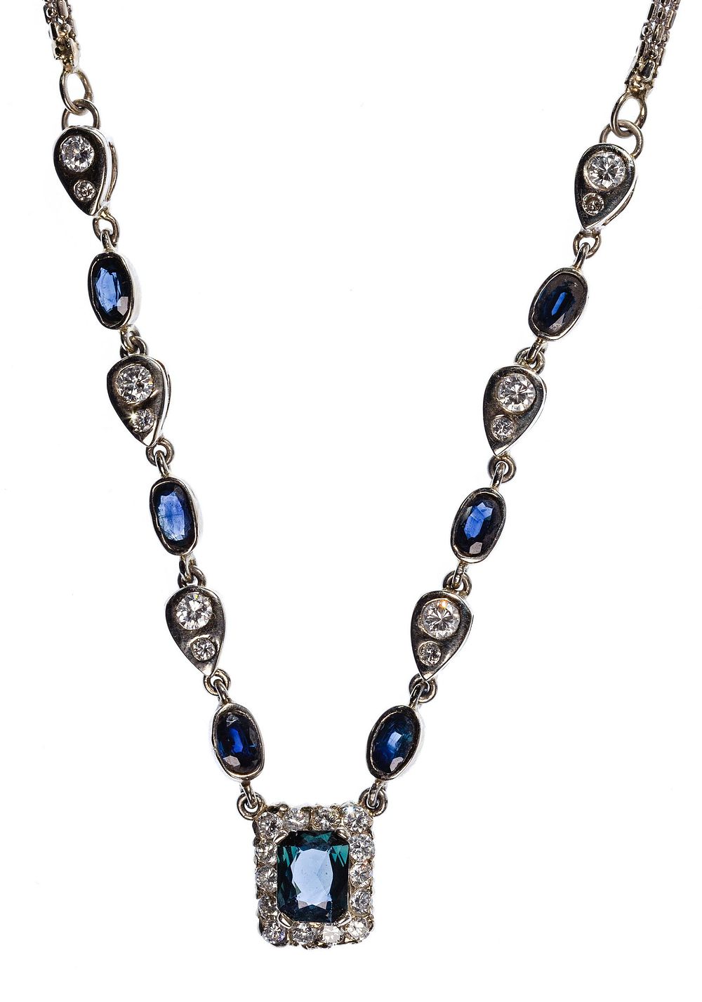 Lot 427: 14k White Gold, Sapphire and Diamond Necklace