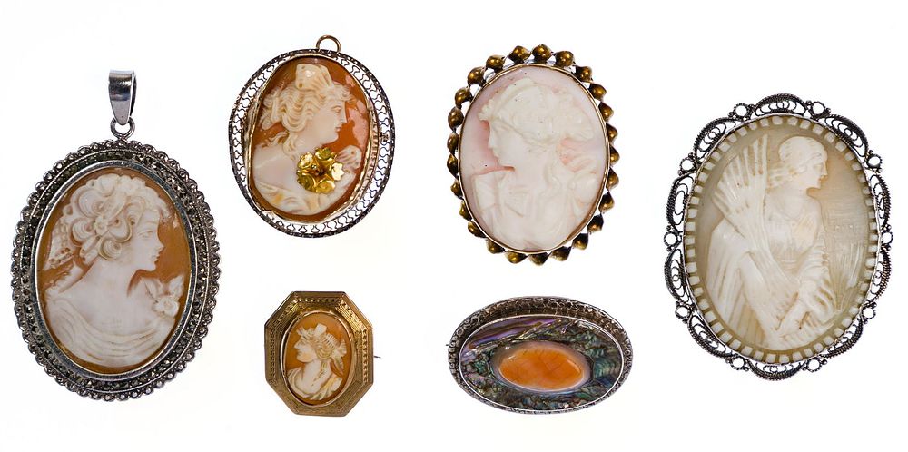 Lot 454: 10k Gold and Sterling Silver Cameo Assortment