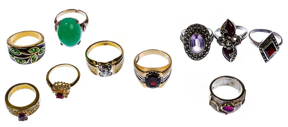 Lot 455: 10k Gold, Sterling Silver and Costume Ring Assortment