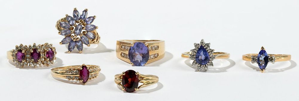 Lot 461: 14k and 10k Yellow Gold, Gemstone and Diamond Ring