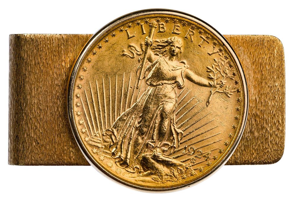 Lot 467: 1924 St. Gaudens $20 Gold Coin in 14k Gold Money Clip