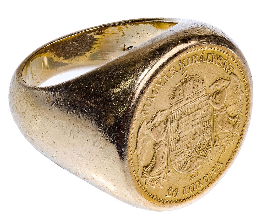 Lot 468: Hungary 1894 20 Korona Gold Coin in 14k Gold Ring
