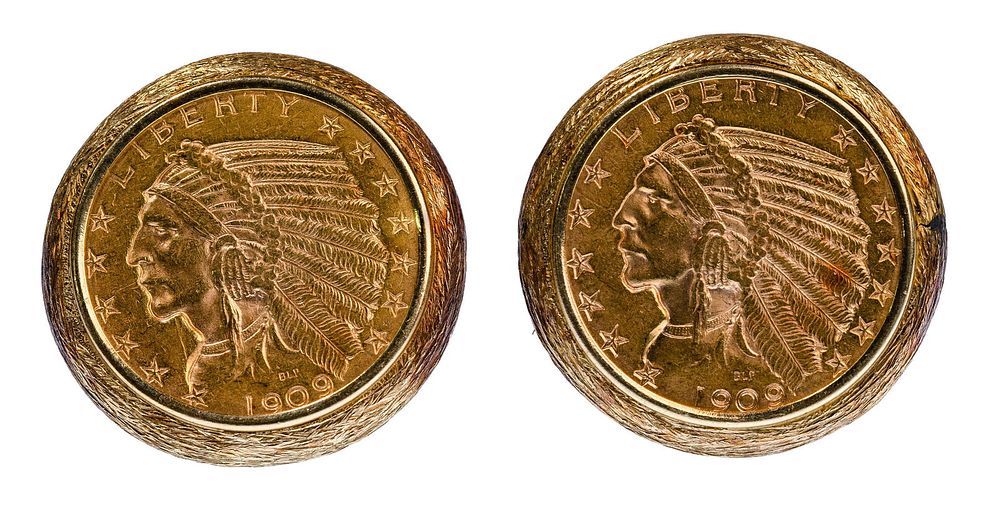 Lot 471: 1909 $5 Gold Coin in 14k Gold Cufflink Set