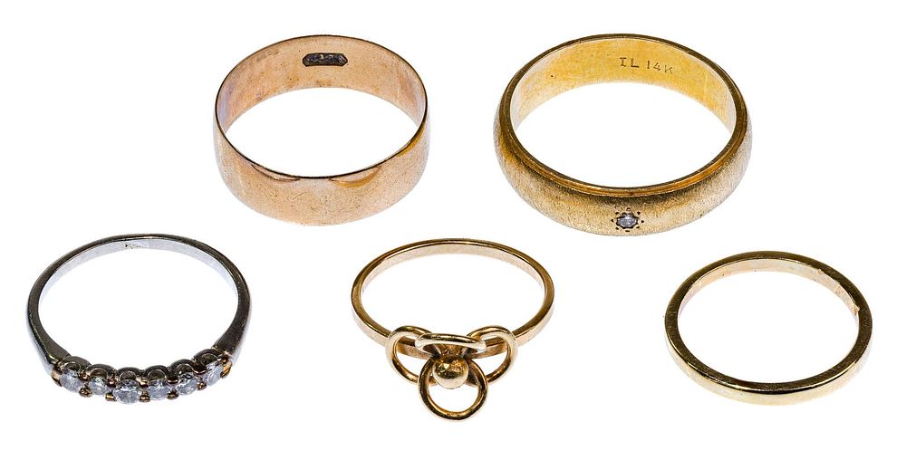 Lot 479: Palladium and 14k Yellow Gold Rings