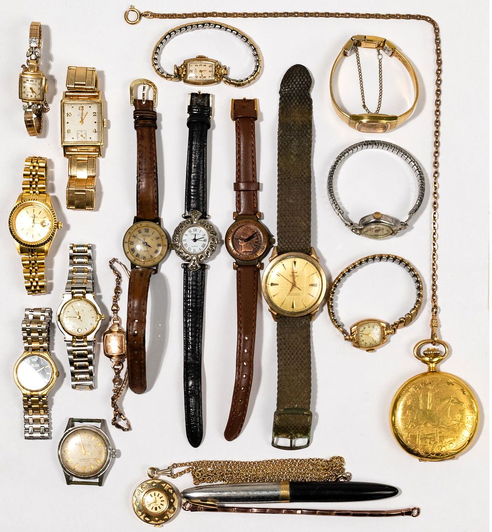 Lot 491: 14k Yellow Gold Case Wristwatches
