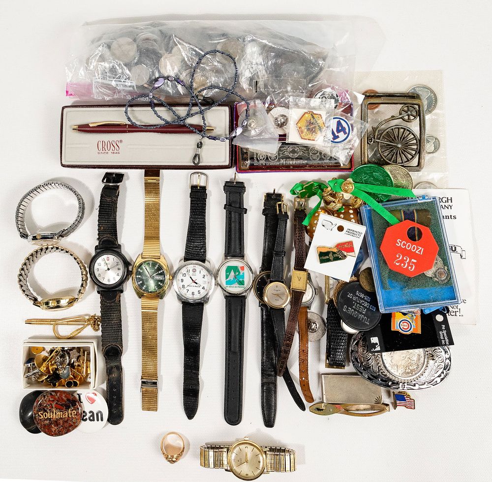 Lot 492: Hamilton 14k Gold Case Wristwatch and 10k Gold School