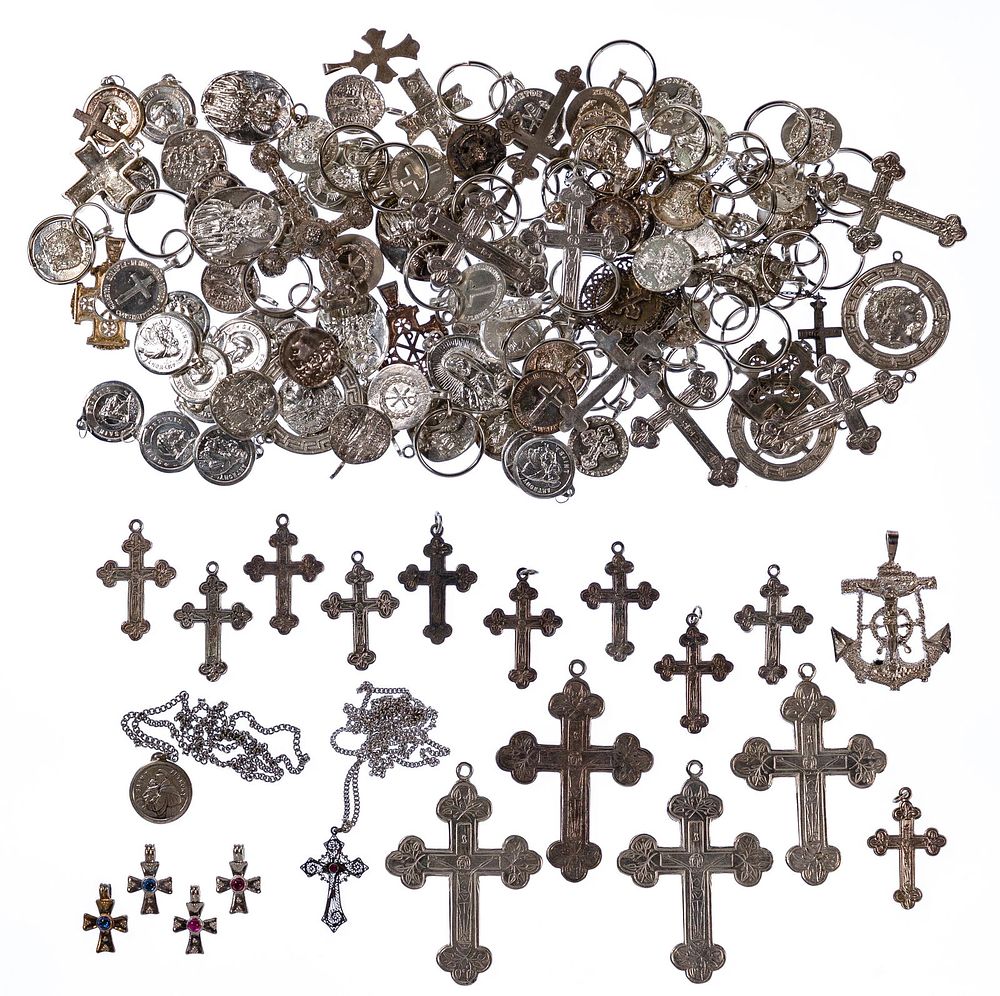 Lot 498: Greek and Religious Sterling Silver Jewelry Assortment
