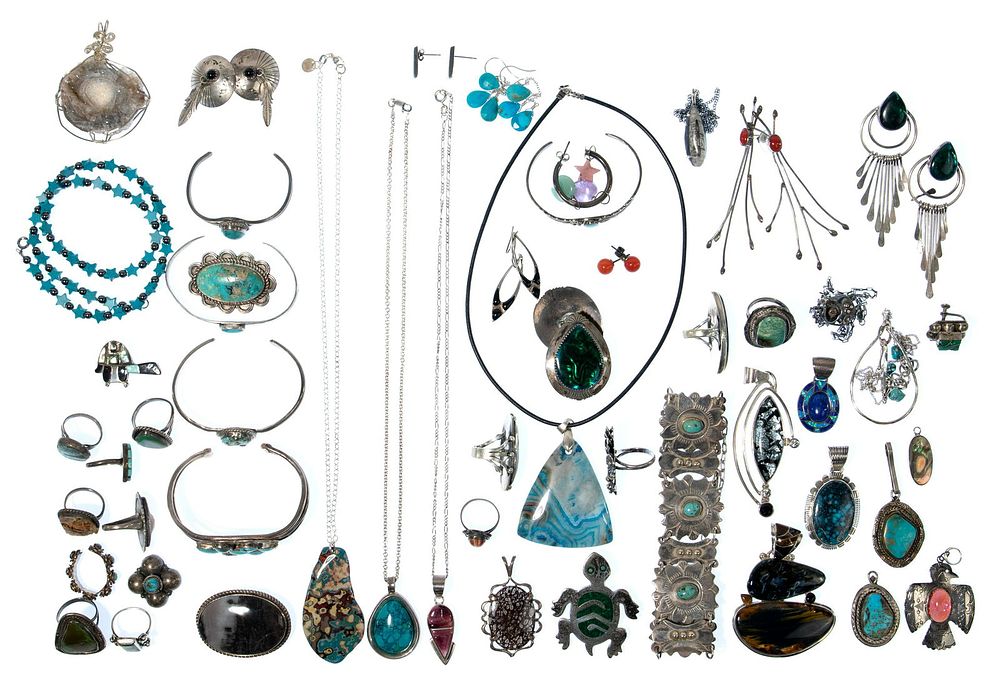 Lot 499: Native American Indian Style Silver Jewelry Assortment