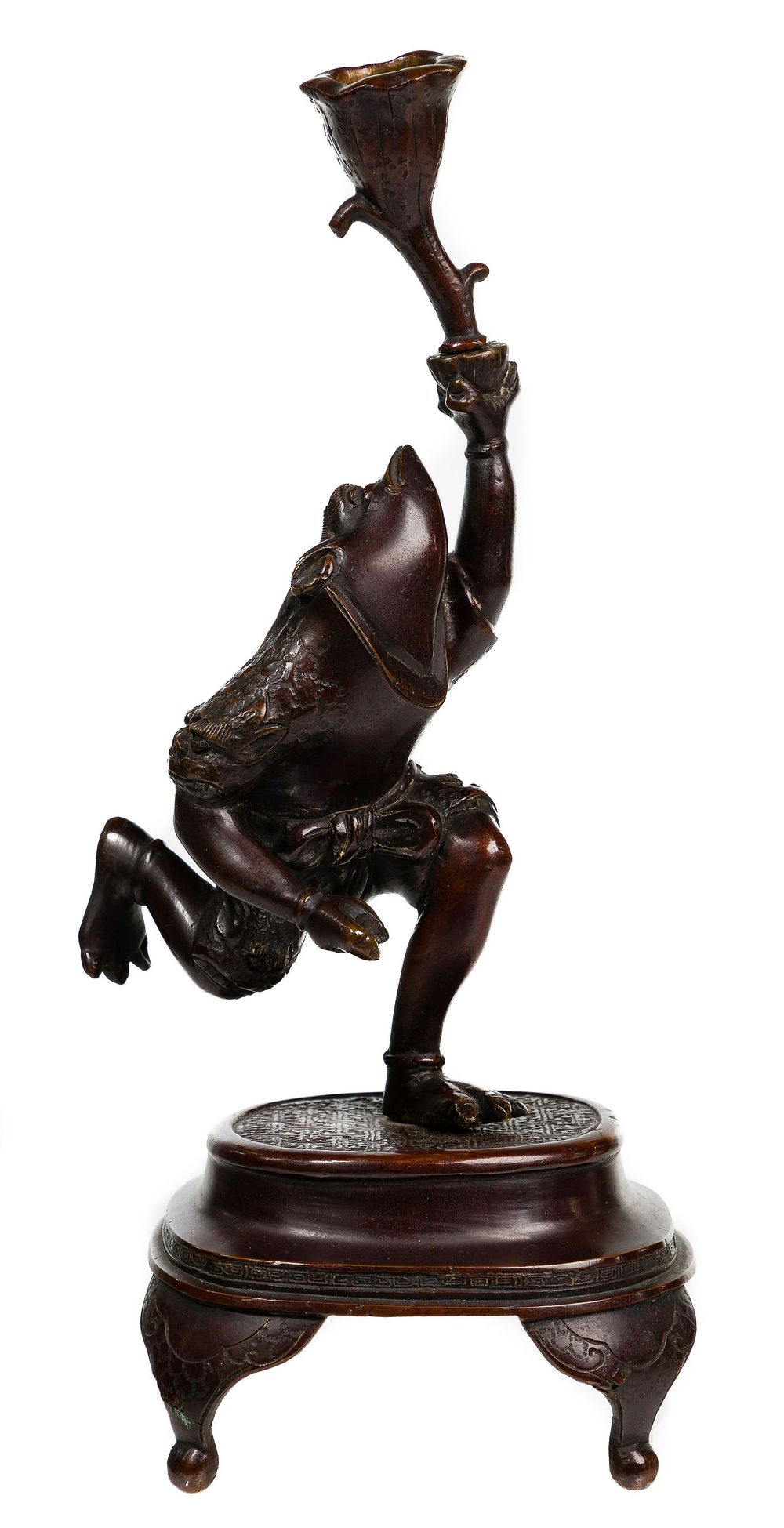 Lot 153: Japanese Bronze Okimono Candlestick