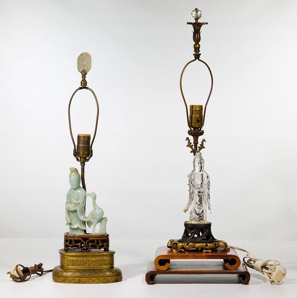 Lot 160: Asian Jadeite Jade and Glass Table Lamps
