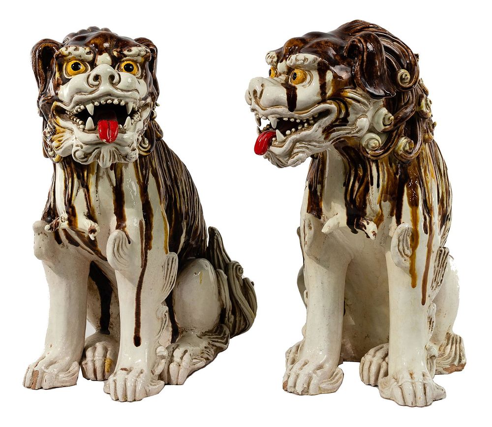 Lot 177: Majolica Foo Dogs