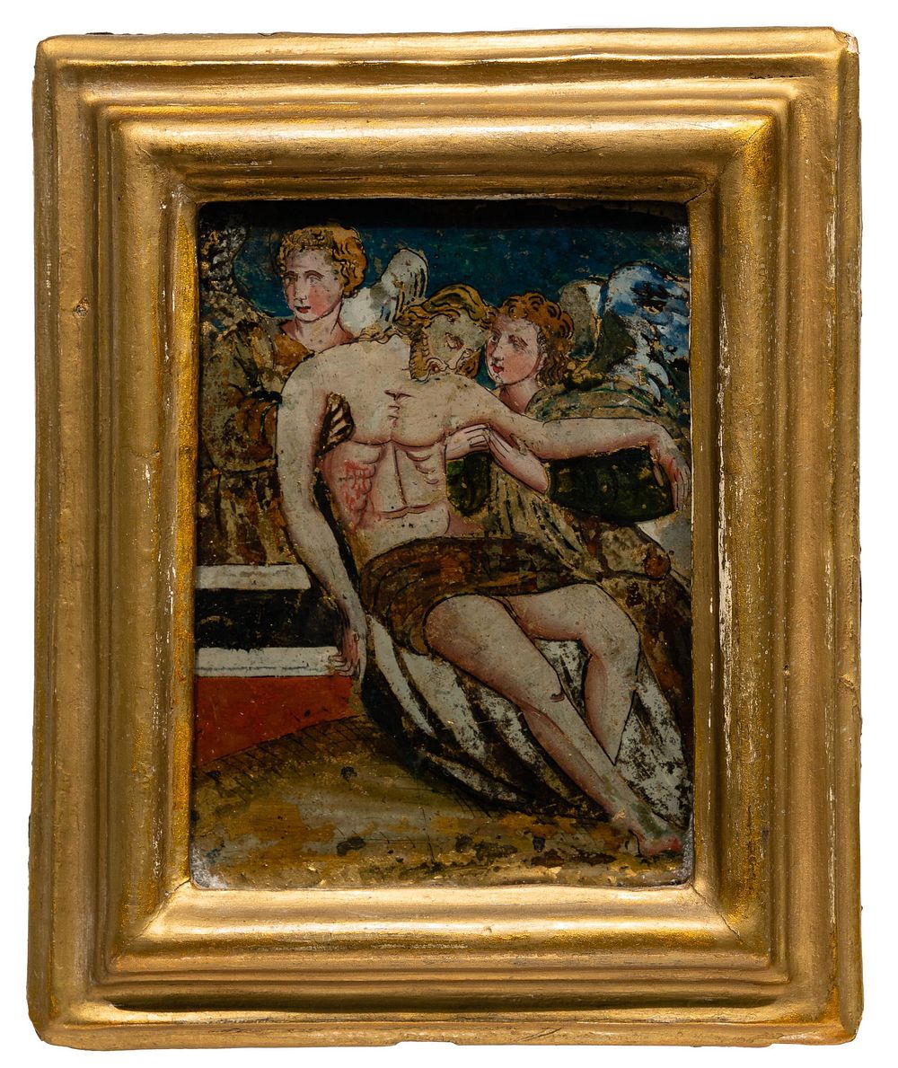 Lot 293: Verre Eglomise Religious Scene