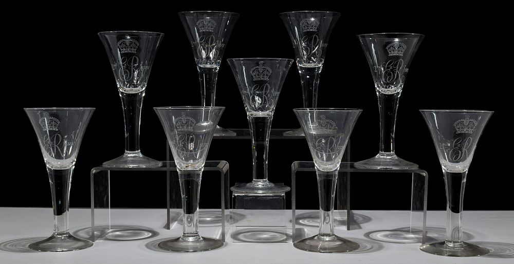 Lot 300: Whitefriars 'QEII' Commemorative Coronation Goblets