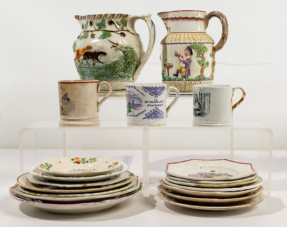 Lot 369: Staffordshire Transferware and Majolica Assortment
