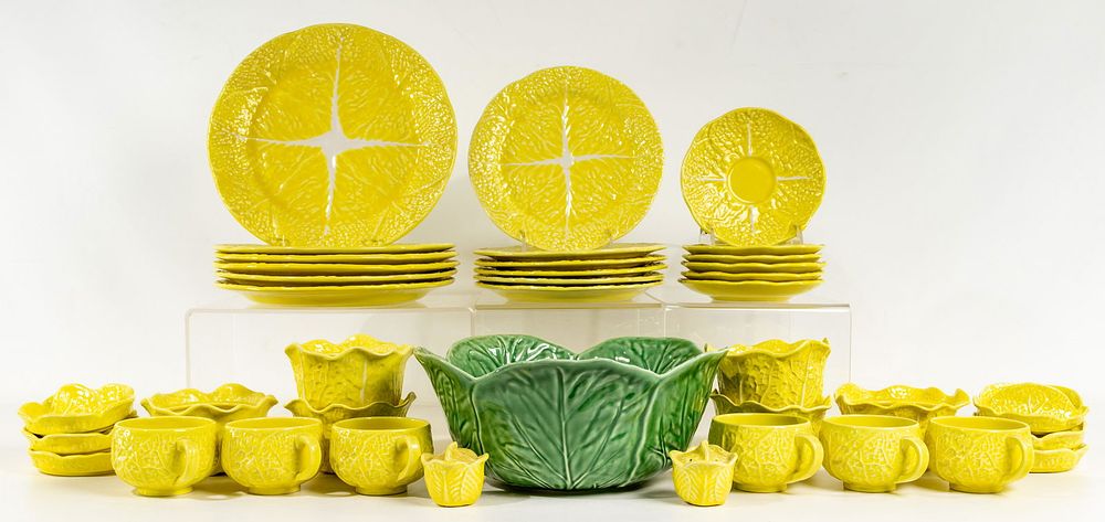 Lot 371: Secla Majolica Yellow Cabbageware Service