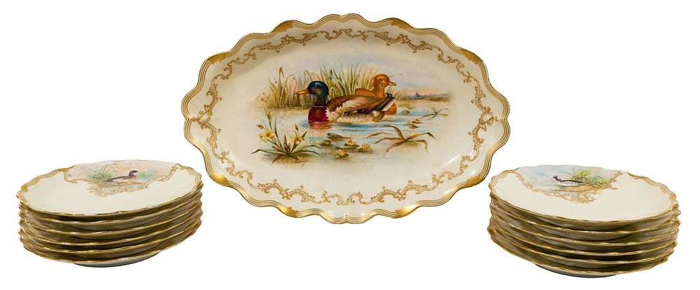 Lot 372: Limoges Hand Painted Fowl Dish Service