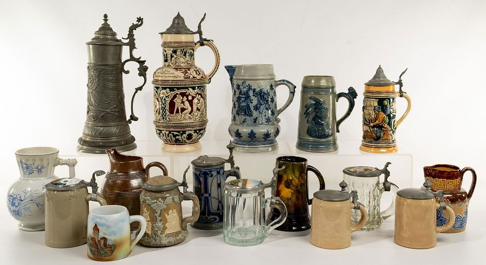 Lot 420: Ceramic and Glass Beer Stein Assortment