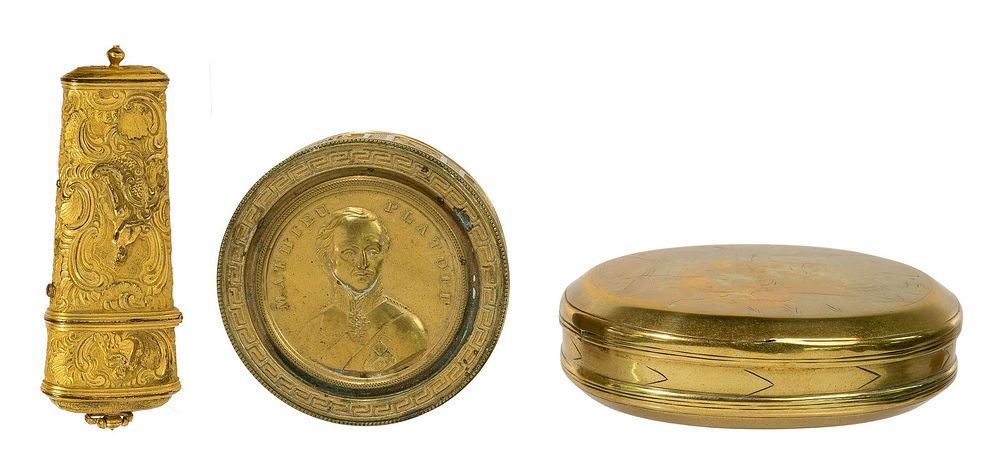 Lot 440: 18th Century Engraved Brass Tobacco Box