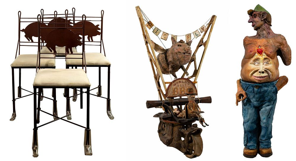 Lot 454: Teena Originals Pig Backsplat Metal Chair Set
