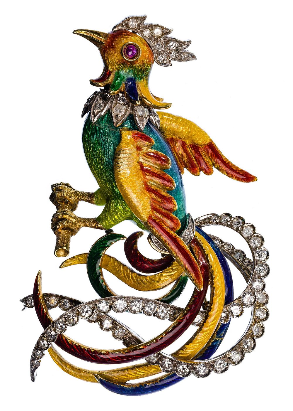 Lot 507: 18k Gold, Enamel, Ruby and Diamond Golden Pheasant