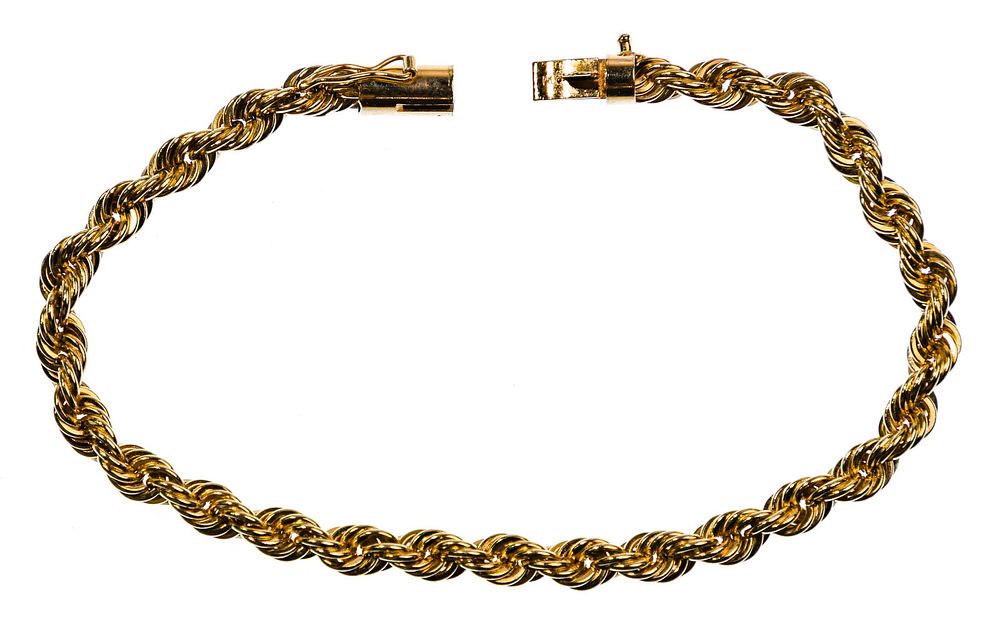 Lot 514: 14k Yellow Gold Twisted Rope Bracelet
