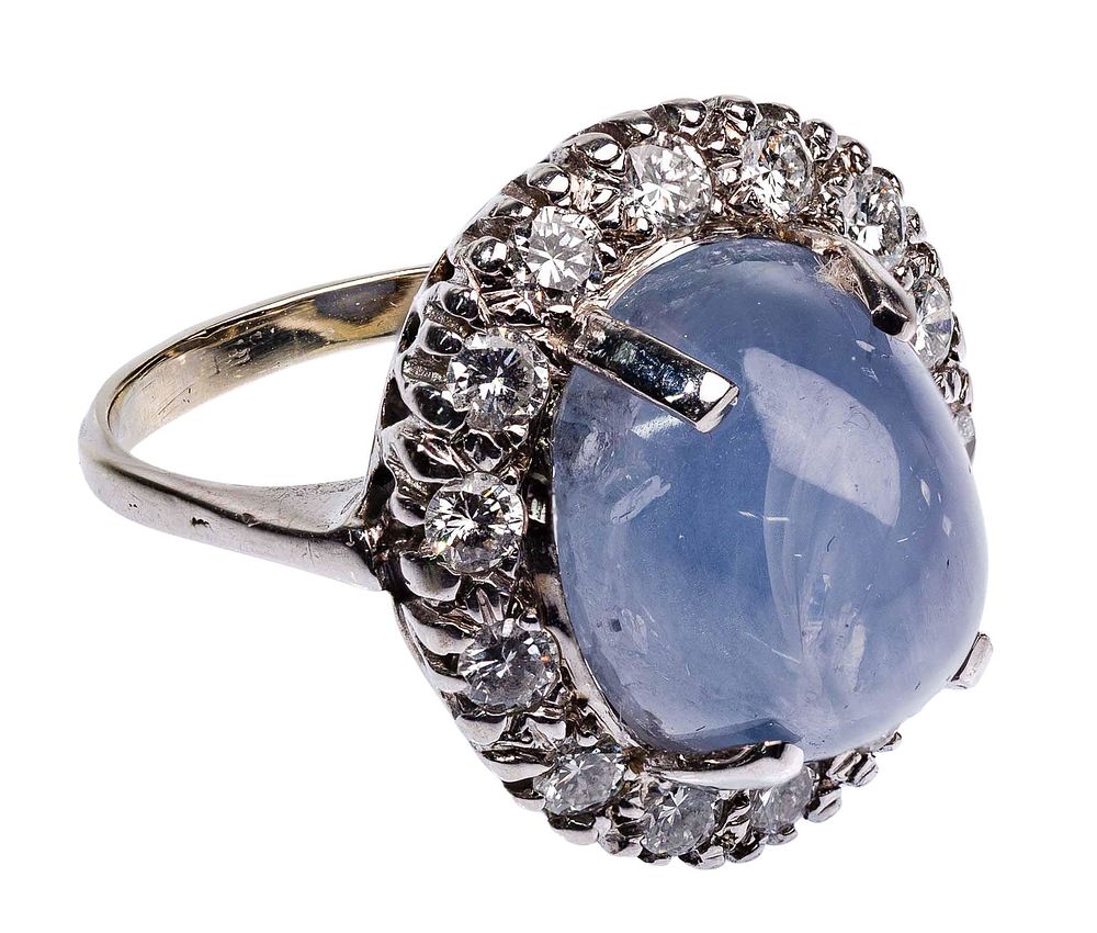 Lot 520: 14k White Gold, Pale Blue Star Sapphire and Diamond
