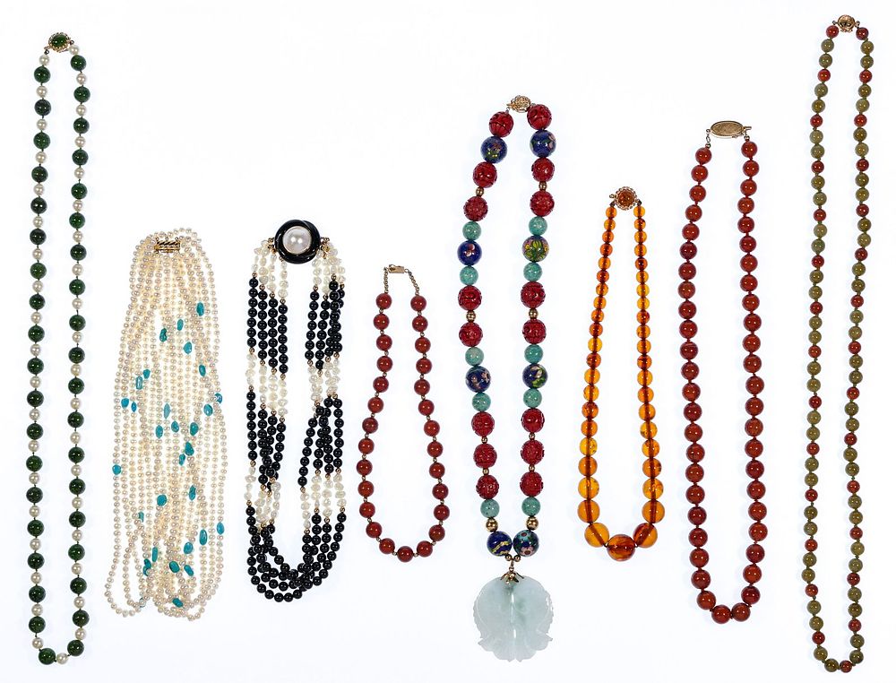 Lot 526: 14k Gold Clasp Beaded Necklace Assortment